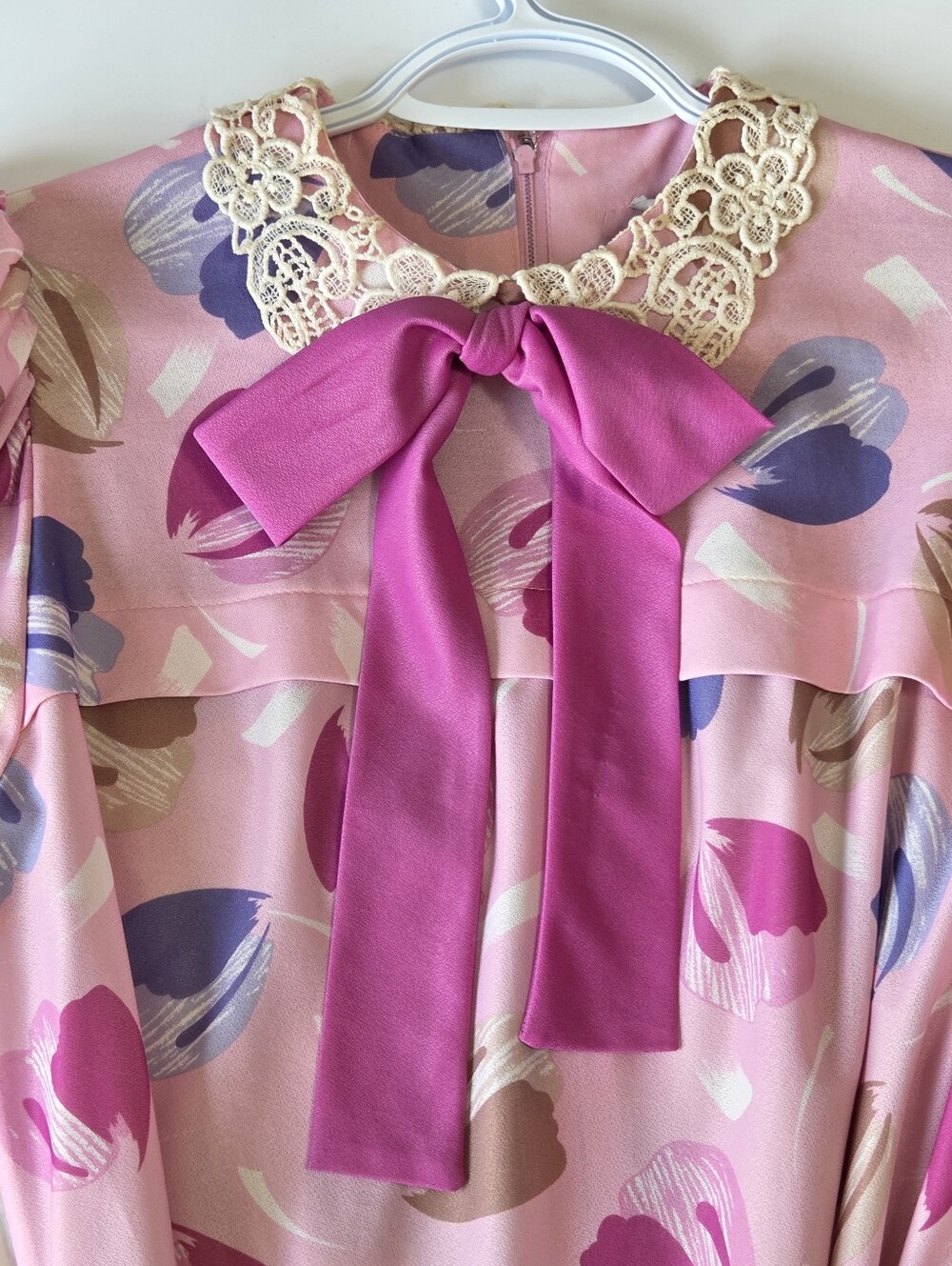 Vintage 70/80s Sears Pink Pastel Floral Dress Belt Sz M Coquette Bow Pastel - Picture 3 of 13